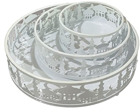 Set mit 3 Ramadan-Tellern, Eisen-Eid-Serviertablett, Islamischer Muslimischer Runder Teller, Snack-Dessert-Tablett, Lebensmittelaufbewahrungsbehälter für Ramadan-Mubarak-Partyzubehör(Weiß)