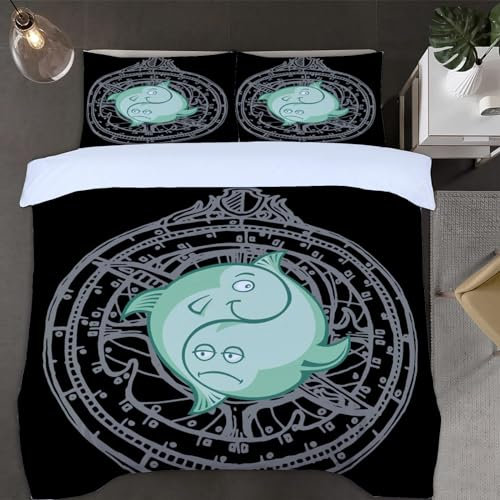Yin Yang Bettwäsche 220x240 Kind Erwachsener Bettwäsche-Sets, 3D Microfaser Bettbezug 3Teilig Duvet Cover mit Reißverschluss und 2 Kissenbezug 80x80cm