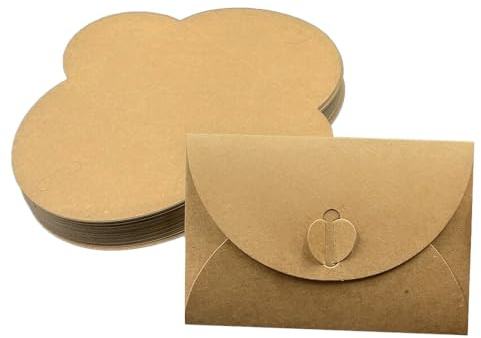 WYAN 50 Stück Mini Herz Briefumschläge,Kraftpapier-Liebesschnallenumschläge,Kraftpapier Umschläge, für Diy Weihnachtsgeschenkkarten Einladungen Dankeskarten(Braun)
