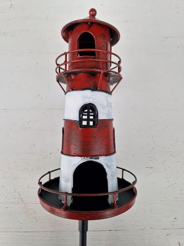 Arinosa Laterne Leuchtturm Metall Rot Windlicht am Stab D12,5xH 136cm