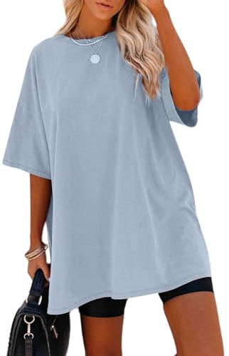 Sofia's Choice Damen Oversize Kurzarm T Shirt Rundhals Loose Top Casual Sommer Oberteile Hellblau XXL