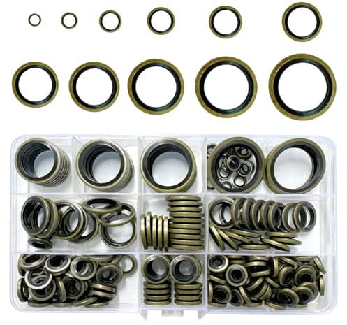 Kit de 214 arandelas de aceite de sellado unido, anillos de aceite de sellado de goma de metal, surtido de juntas de tapón de drenaje, arandelas de trituración de aceite de motor para tapón de