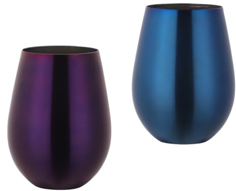 Buyer Star Weingläser aus Edelstahl 304, groß, 480 ml, Weingläser ohne Stiel, 100 % unzerbrechliche und stiellose Metall-Trinkbecher für Zuhause und draußen, spülmaschinenfest, Blau und Violett, 2