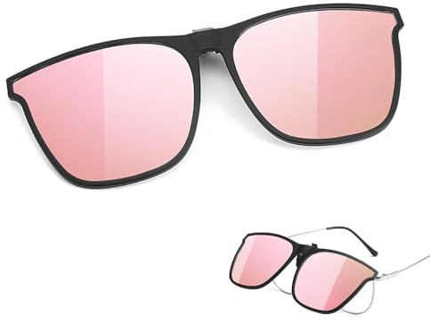 Generisch Sonnenbrille Clip, sonnenbrillen clip für brille, Polarisiert Clip auf Sonnenbrillen, UV400 Sonnenbrille Clip, sonnenbrille zum aufstecken, Polarisierte Clip-on Nachtfahrbrille (Rosa)