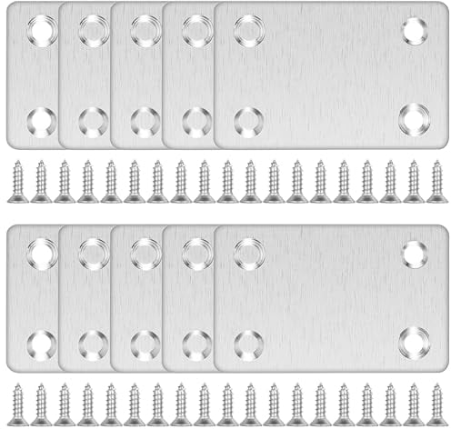 SULIVES 10PCS Heavy Duty Metal Plates (60 x 38mm) - Flat Brackets for Wood, Mending Plates, Joining & Support - Pre-Drilled Straight Joining Brackets