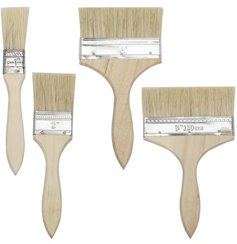 Pinceau Plat, Pinceaux Peinture Bois, Pinceau Plat à Manche en Bois, Pinceau en Soie pour Vitrifier Ou Vernir, pour Peinture à l'huile, Teinture, pour clôtures, décoration, Murs, Bois, Fer, 4pcs