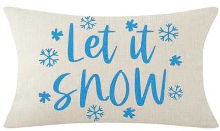 Kopfkissenbezug Retro Blaues Wort Let It Snow Schneeflocken Winter Kissenbezüge Moderne Kissenhülle Packung Dekoration Zierkissenbezug Für Gemütliche Büro Wohnzimmer 40x60cm