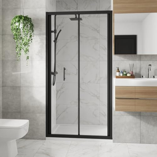 Blümme 900mm Bathroom Bi- Fold Door Shower Enclosures Matte Black Framed 6mm Glass Space Saving Shower Door