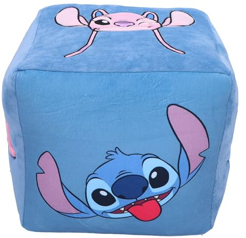 Nemesis Now Disney Stitch and Angel Würfelkissen, 25 cm, Stichwürfel, 25 x 25 x 25 cm, Polyester, Hellblau