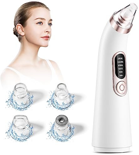 Aspirateur Point Noirs, Vacuum Extracteur de Comédons Electrique, Nettoyant de Pores Professionnel Rechargeable vec 5 Modes et 4 Embouts pour l'élimination des Blackheads, Boutons, Graisse