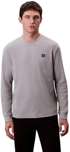 Calvin Klein Men’s Waffle Badge Long Sleeve Top with Round Neck, Grey (Formal Gray), L