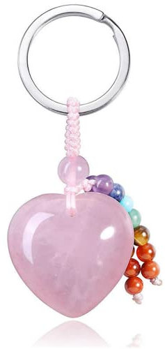 WULILONG Rose Quartz Crystal Keychain Healing Crystal Stone Keyring for Girls Heart Pendant Car Keyring Bag Charms for Women Girls Bag Crystal key chain (Style 1)
