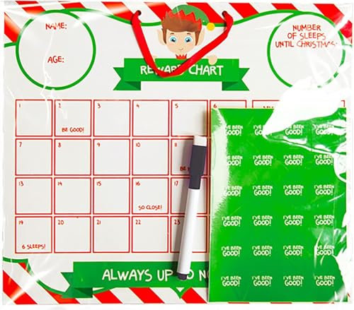 SKYTE® Elf Behaviour Reward Chart Set for Christmas with Dry Wipe Board, Marker Pen, Stickers