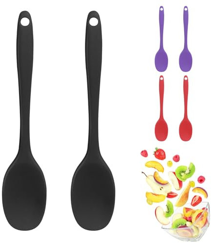 Minicoco 2 PCS Non Stick Spoon Heat Resistant Cooking Spoon Kitchen Spoon Serving Spoon Cooking Spoon BPA Free Mixing Spoon Kitchen Utensils Long Spoon (Black)