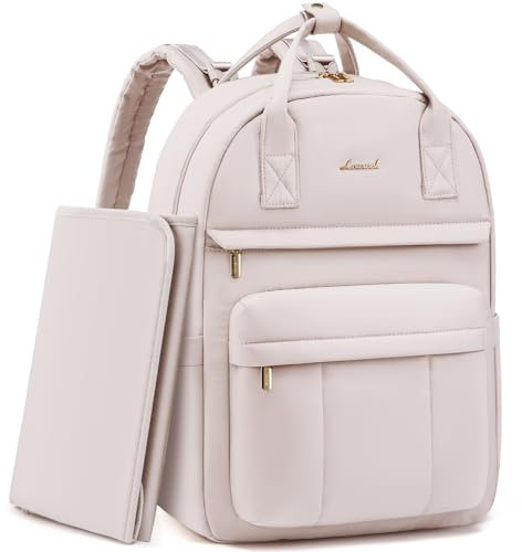 LOVEVOOK Wickelrucksack Baby Wickeltasche Rucksack mit Wickelauflage Lässig Diaper Bag mit Kinderwagengurte Windeltasche Groß Mommy Kliniktasche Geburt Babytasche für Mama und Papa Beige