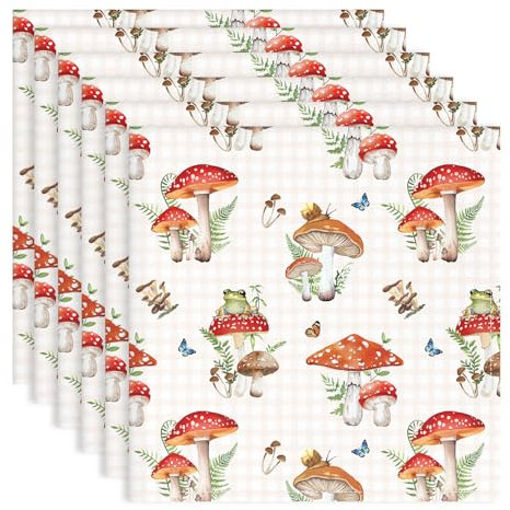 Arquiel Servietten Rosa Pilz 6er-Set, Stoffservietten 100% Baumwolle Dekoratives Weiches Wiederverwendbare Esstisch Servietten für Hochzeiten Küche Haushalt Frühling/Sommer(45×45cm)