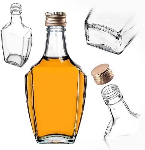 KADAX Bouteilles en verre de 250 ml avec bouchon à vis, 1 pièce, bouteilles vides à remplir, bouteilles de liqueur, petites bouteilles d'alcool, bouteilles de jus (doré)