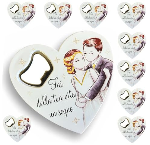Regalami.shop set 10 bomboniere apribottiglia per Matrimonio + 10 Bigliettini a tema con romantica immegine e bellissima Frase (8)