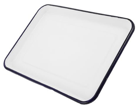 GRIRIW Stylish Rectangle Enamel Tray White Baking Sheet for Oven Chicken Roasting Pan Grilling Pasta Family Size
