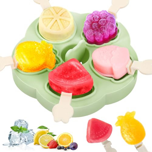 PITMT Moule a Glace Bebe, 5 Pièces Mini Moule Glace Silicone sans BPA, Moule à Glace Reutilisable avec Batonnet et Couvercle, Moules à Glace Maison DIY Popsicle Moule pour les Enfants Bébé