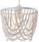 SHINY STAR Matt White Wooden Beaded Light Shade,Metal Frame Chandelier Ceiling Pendant Light Shade,Original Wood,Antique Fragrance,Burly Wooden Beads Lamp Light Shade909WH