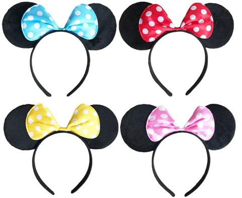 GWAWG 4 Pcs Bandeaux d'Oreilles Mickey Mouse Oreilles Minnie Novelty Accessoire de fête d'Anniversaire Accessoires de Cosplay pour les Enfants et les Adultes