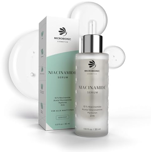 Niacinamide Serum 10% by MICROBIONIC | mit Hyaluron, Aloe Vera, Zink-PCA & Ectoin | verfeinert Poren & glättet die Haut | vegan, parfümfrei & ohne Silikone