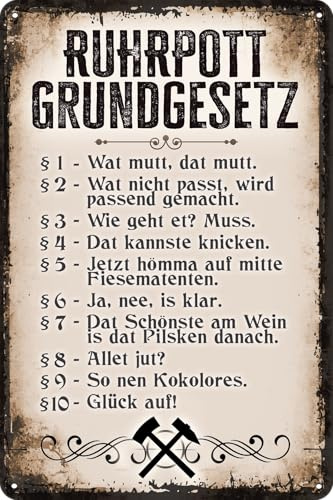 LUCKYLINDE – Retro Blechschild, lustiger Spruch – Ruhrpott Grundgesetz, 20 x 30 cm