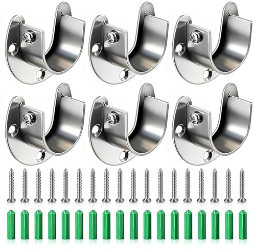 6 Stück U-Halterungen für Schränke, 22 mm Halterungen für Schrankstangen, Stange mit Flansch aus Edelstahl, mit 18 Schrauben und 18 Gummikappen, verwendet für Kleiderstangen