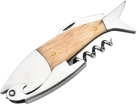 Xuzxinze Fish-Shaped Wine Bottle Opener with Wooden Handle, Metal Bottle Opener, Portable Bottle Opener, Wine Bottle Opener Gift