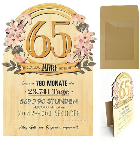 ZSOPN 65th Wedding Anniversary Card with Envelope, Card 65th - Iron Wedding Wooden Card, Iron Wedding Gifts