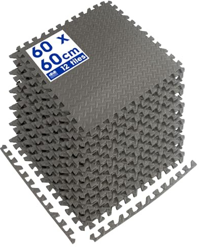 Harbour Housewares Gym Flooring Mats - 60 x 60cm - Pack of 20 Large Black Heavy Duty EVA Non-Slip Rubber Matting Floor Tiles for Exercise, Home, Garage, Pool, Treadmill, Workout Equipment
