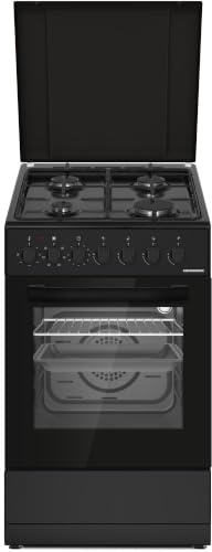HEINNER HFSC-S60LITGC-BK – Kombi-Herd mit 4 Gasbrennern & Elektro-Backofen, Emaille-Graten, Sicherheitsabschaltung, Timer & Ofenlicht, 50×60 cm – Black – 5 Jahre Garantie