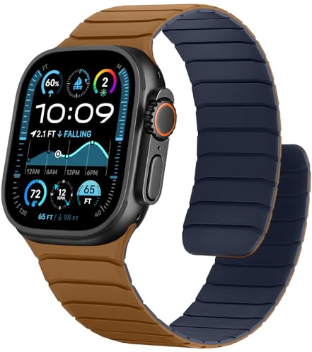 Sixmoat Correa de Silicona Magnética Compatible con Apple Watch 49mm 46mm 45mm 44mm 42mm, Cómoda Pulsera Deportiva Resistente al agua para Ultra 3 2 1 SE Series 11 10 9 8 7 6 5 4 3, Marrón-Índigo
