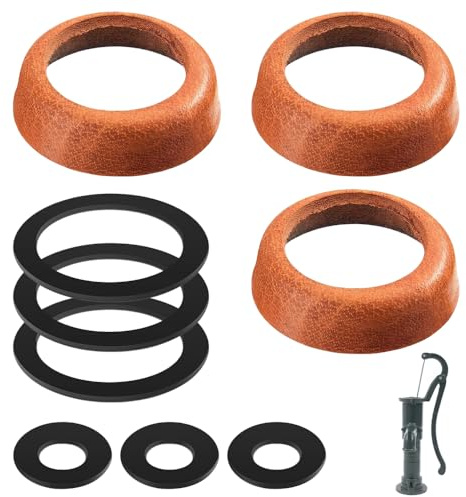 Riisoyu Ledermanschette, 3 Sets Leder Dichtungsset für Schwengelpumpe Typ 75 Schwengelpumpe Ersatzteile O-Ringe Dichtung und Kolbenmanschette für Gartenpumpe Handpumpe Brunnenpumpe