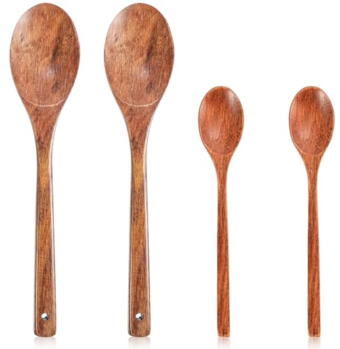 Classicseali 4 Stück Kochlöffel Holz Klein, Holzlöffel Set, 2 Größen | Holz Kochlöffel zum Rühren, Kochen, Servieren, Wooden Spoon für Tee, Kaffee, Marmelade, Zucker, Eiscreme und Badesalze