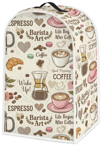 WEBEEDY Coffee Print Blender Dust Cover with Handle, Compatible Small Kitchen Appliance Covers Dustproof Stain Resistant Stand Mixer Blender Protector for Coffee Machine Juice Machine, 18.5x24x40.5cm