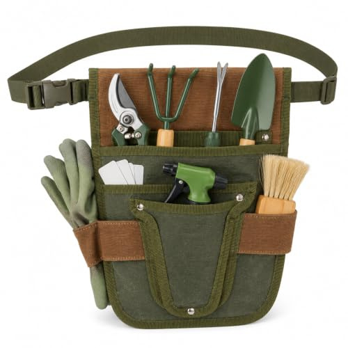 Ligynotu Canvas Tool Bag Pouch Organiser Waist Belt Bag with Multi-Pocket | Heavy Duty, Garden Work Tool Organizer, Adjustable Waist Belt, Unisex Gardeners Carpenters