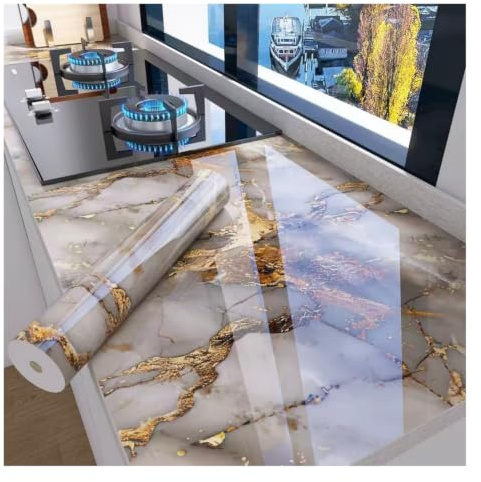 Lxlambentive Marble Wallpaper, Self Adhesive Vinyl Wrap, Waterproof Heat Resistant Removable Sticker, 60cm W 0.26mm Thick, 1/2/3/5/10m L, for Kitchen Worktop Cabinet Furniture Renovation