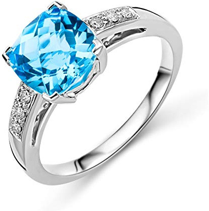 Miore Bague de fiançailles pour femme en or blanc 9 carats (375) avec topaze 2,59 carats et diamants 0,06 carat, Or