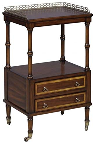 Casa Padrino Luxus Jugendstil Beistelltisch mit 2 Schubladen Dunkelbraun/Gold 42 x 33 x H. 74 cm - Telefontisch mit Rollen