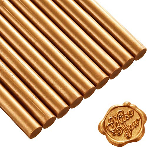 11 mm 15 Stücke Klebe Pistole Siegellack Wachs Sticks für Retro Vintage Wachs Siegel und Brief (Kaffee Gold)