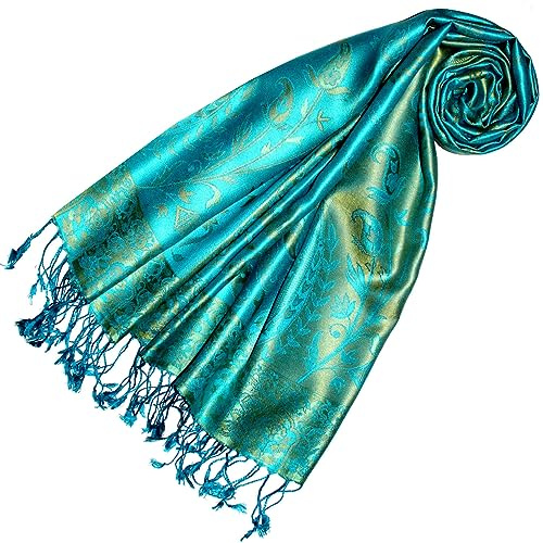 Lorenzo Cana Pashmina Damen - Schal Schaltuch jacquard gewebt 100% Seide Paisley Muster Seidenschal Seidentuch Türkis Hellgrün 78642