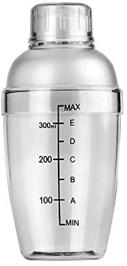 1 shaker per cocktail in plastica con scala e colino, in plastica trasparente, per cocktail e cocktail, per uso domestico, 350 ml