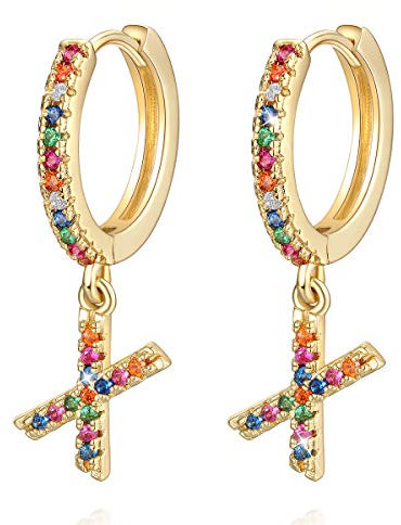 X Buchstaben Ohrringe Creolen Mädchen Frauen Kinder 14K Gold plattiertes Zirkonia Anfängliche baumelnde Klein Huggie Ohrringe Schmuck