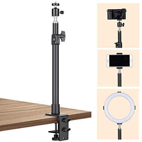 TARION Overhead Stativ Kamera Tischstativ Klemmstativ Flexibel Gelenkarm Tisch Halterung mit 3/8'' Gewinde und 3/8'' auf 1/4'' Schrauben Adapter für DSLR Kameras Ringlicht Projektor (S(mit Kugelkopf))
