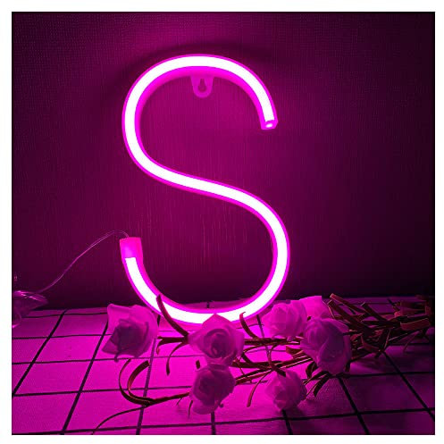 ENUOLI Pink Neon Light Sign LED Letter Signs Night Light Light up Alphabet Neon Signs Battery/USB Operated Wall Decorative Lights Hanging Neon Letter for Wedding Birthday Party Christmas Home(S)