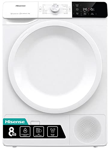 Hisense DCGE801 60cm Freestanding 8 KG Front Load Condenser Tumble Dryer - 16 Programmes - Cupboard Dry - Air Refresh - Start Delay - White