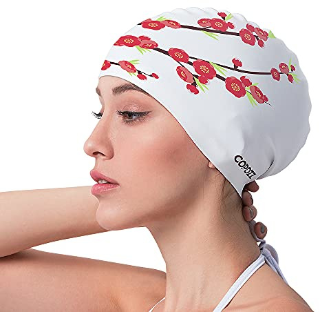 Swimming Cap Women, Adult Swim Cap for Hair and Ear Protection, Silicone Long Hair Swimming Cap for Women, which Keeps Hair Dry