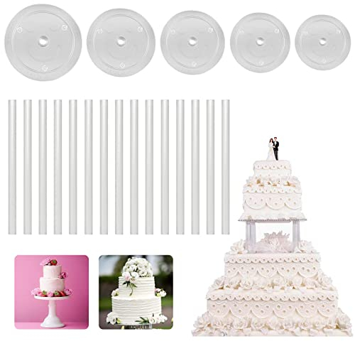 Soporte Para Tartas Reutilizable 5pcs Tablero de Pastel Apilar Tartas Base Tarta Tacos para Tartas Soporte Cupcakes Varillas Reutilizables de Soporte para Tartas para Boda Fiesta Tarde Cumpleaños